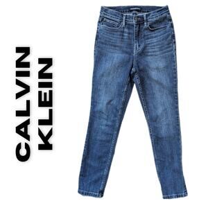 Calvin Klein Womens Jeans 6 Blue Denim High Rise Skinny Stretch Light Distressed